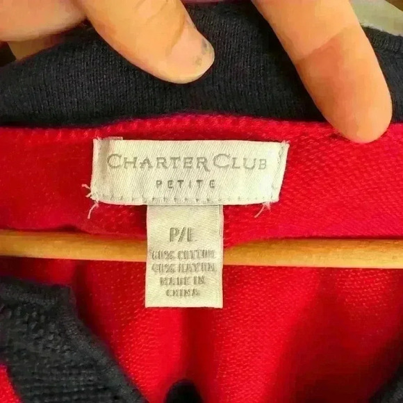 Charter Club Knitted Sweater Red, Blue and Pink, V-Neck Cotton Blend, Size P/L - Picture 3 of 6